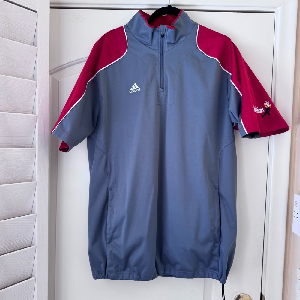 Adidas Waterproof Golf Rain Shirt Gray and Red Quarter-Zip Pullover Mens L